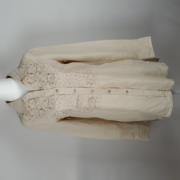 Charter Club Embroidered Linen Button Up Top Tunic Size XS - Picture 1 of 9